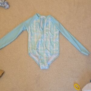 Blue Tie-Dye Long Sleeve Swimsuit